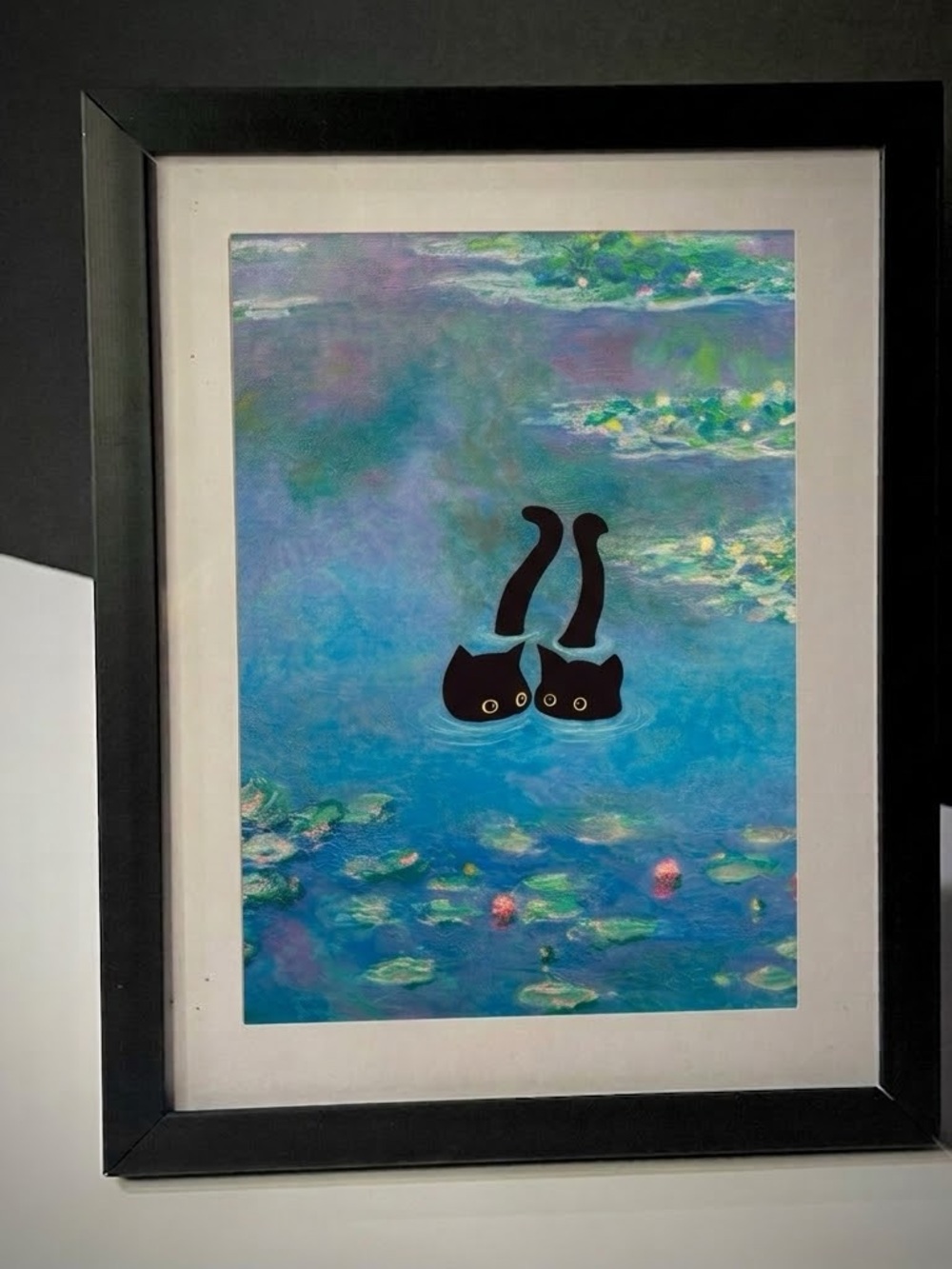 Money-inspired Framed Impressionism “Black cats in the water lilies” art print